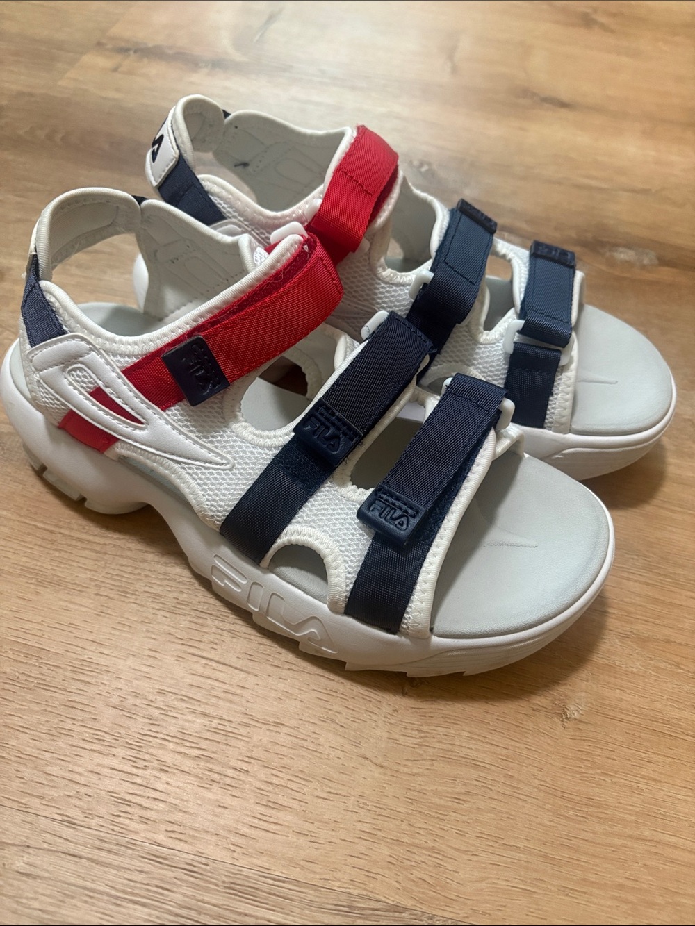 Fila Womans Disrupter Sandals Red, White & Blue 8